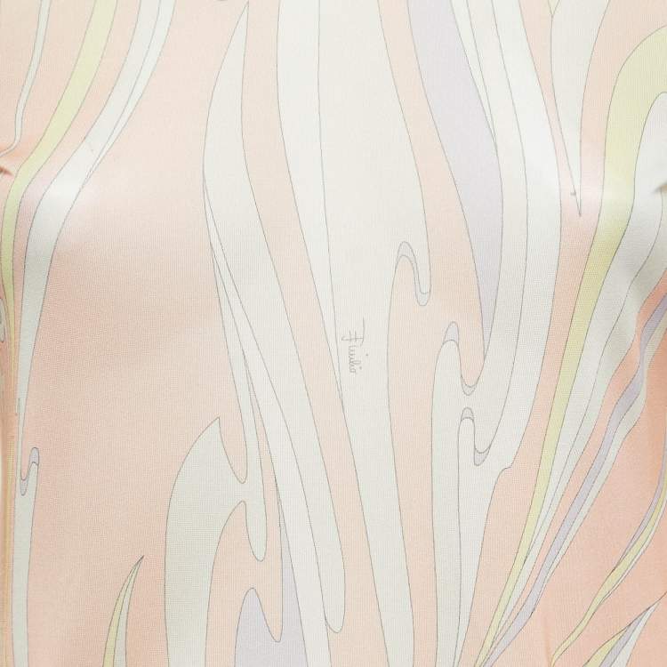 Pre Owned Emilio Pucci Light Pink Abstract Print Jersey High Neck Long Sleeve Top S