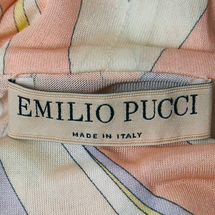 Pre Owned Emilio Pucci Light Pink Abstract Print Jersey High Neck Long Sleeve Top S