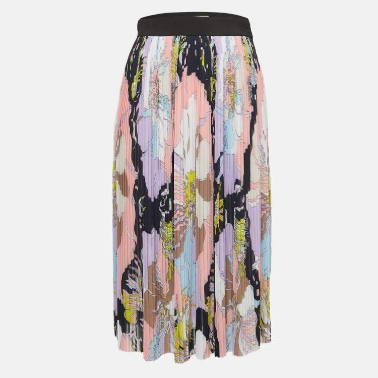 Pre Owned Emilio Pucci Multicolor Floral Print Crepe Pleated Midi Skirt S