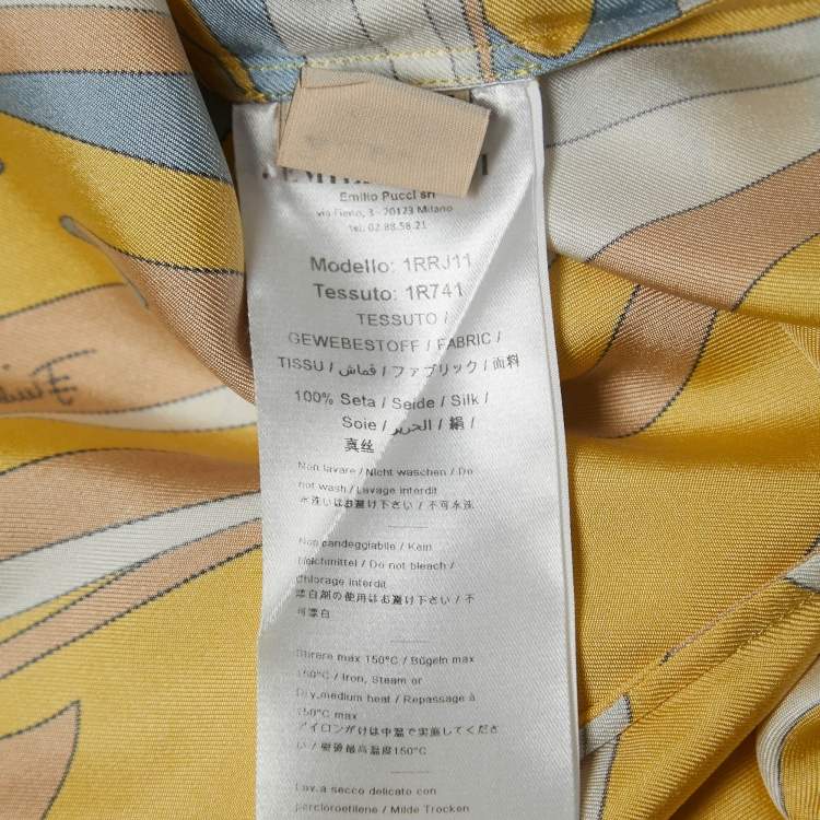 Pre Owned Emilio Pucci Yellow Vortici Print Silk Shirt M