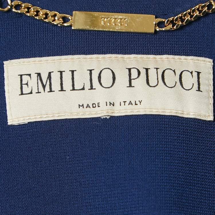 Pre Owned Emilio Pucci Blue Stretch Knit Tailored Zip-Up Jacket S