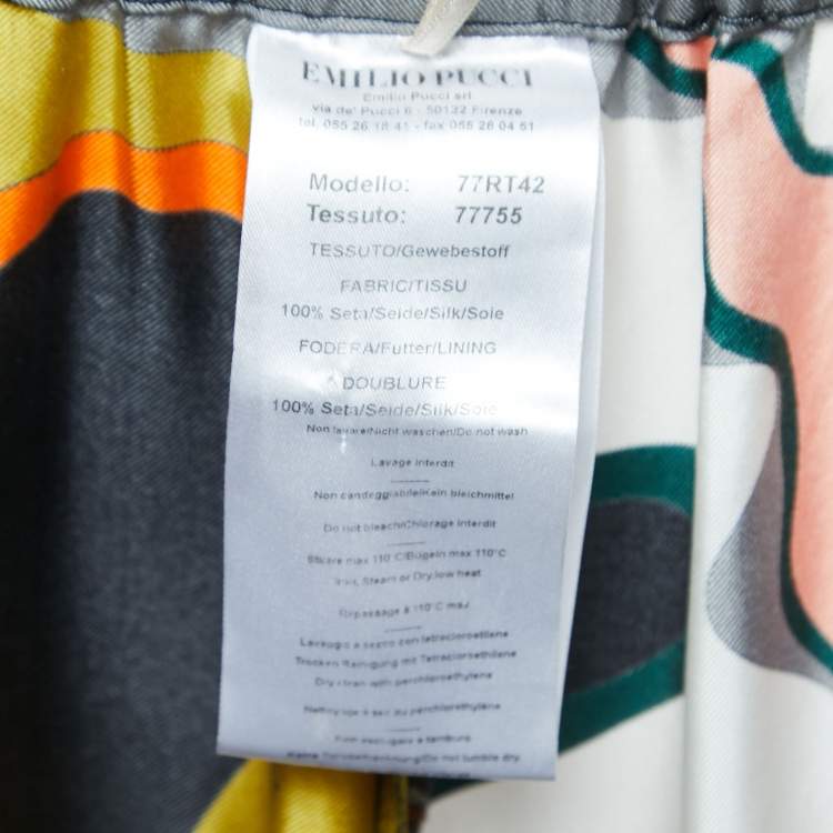 Pre Owned Emilio Pucci Multicolor Printed Silk Wide Leg Trousers M