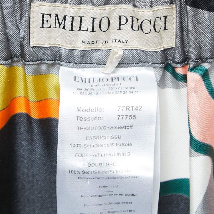 Pre Owned Emilio Pucci Multicolor Printed Silk Wide Leg Trousers M