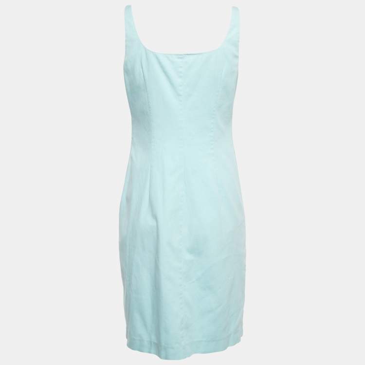 Pre Owned Emilio Pucci Light Blue Cotton Waist Tie Detail Sleeveless Mini Dress M