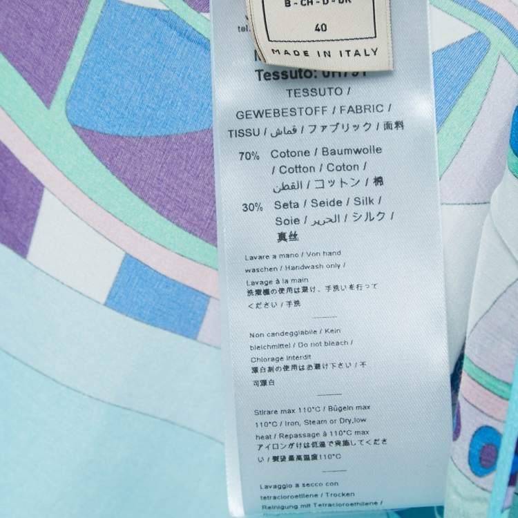 Pre Owned Emilio Pucci Blue/Multicolor Printed Cotton & Silk Kaftan L