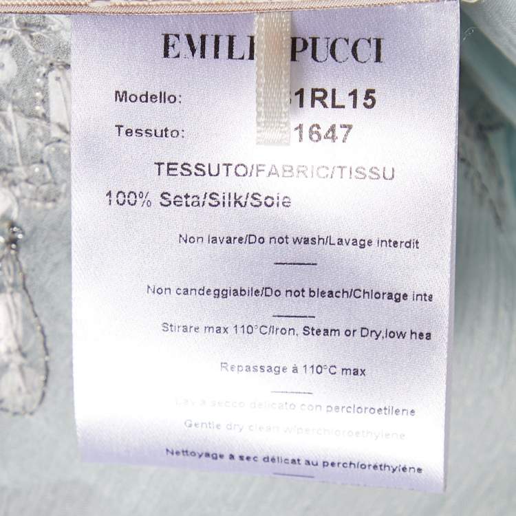 Pre Owned Emilio Pucci Aqua Green Embellished Silk Belted Kaftan Top S