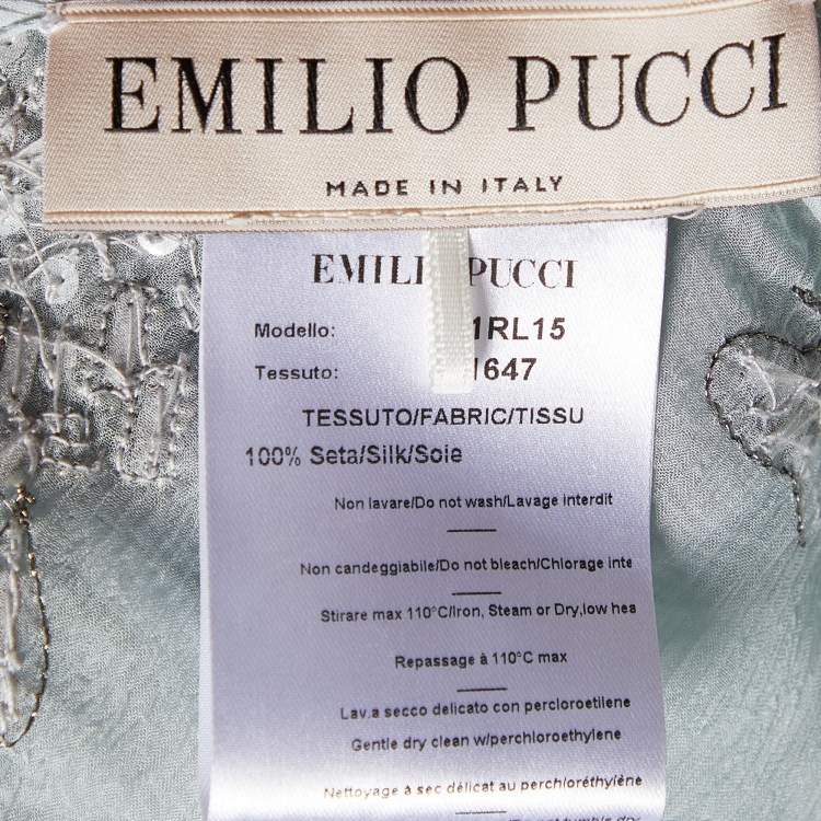 Pre Owned Emilio Pucci Aqua Green Embellished Silk Belted Kaftan Top S