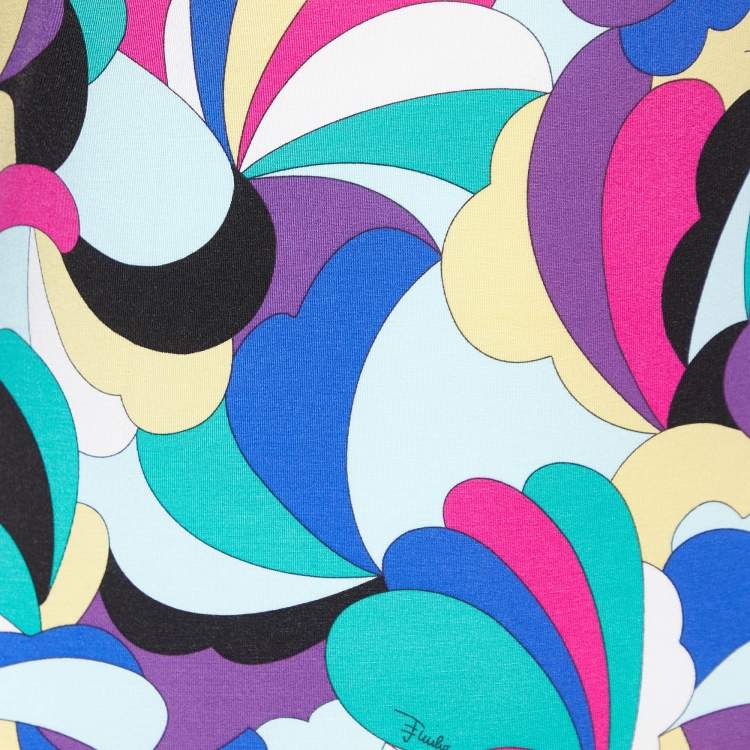 Pre Owned Emilio Pucci Multicolor Printed Knit V-Neck T-Shirt L