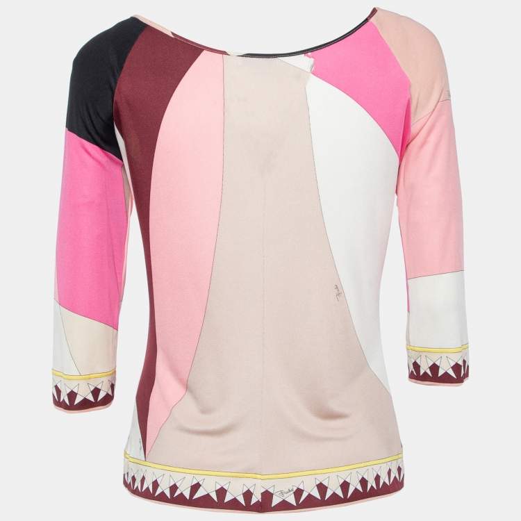 Pre Owned Emilio Pucci Multicolor Printed Jersey Top l