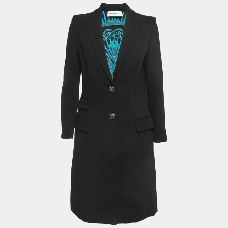 Pre Owned Emilio Pucci Black Knit Single Breasted Coat M