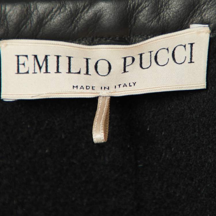Pre Owned Emilio Pucci Black Wool & Angora Leather Trim Short Cape L