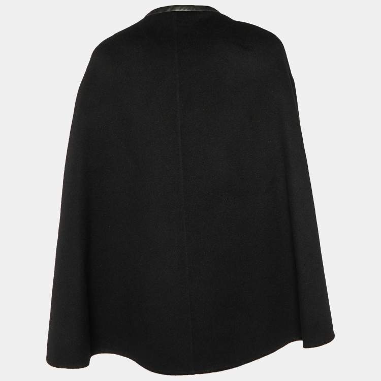 Pre Owned Emilio Pucci Black Wool & Angora Leather Trim Short Cape L