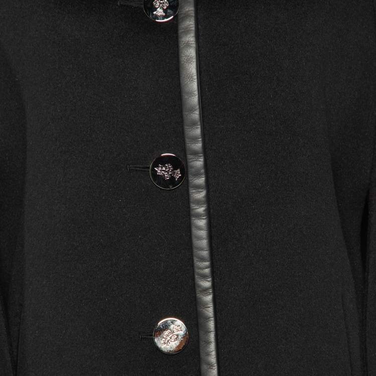 Pre Owned Emilio Pucci Black Wool & Angora Leather Trim Short Cape L