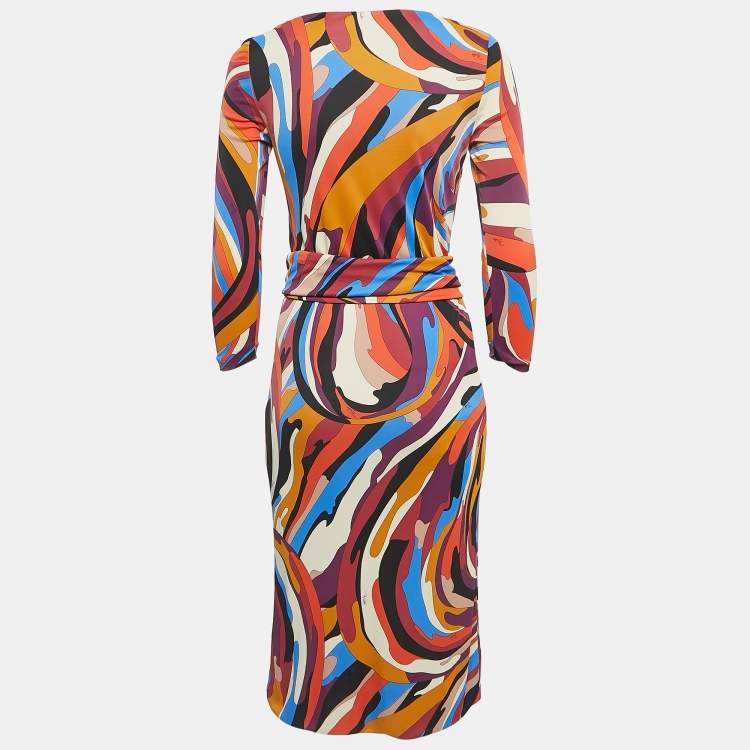 Pre Owned Emilio Pucci Multicolor Printed Jersey Midi Dress S