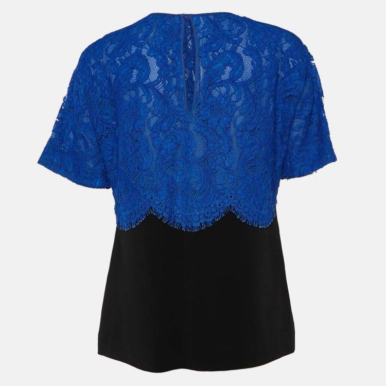 مملوكة مسبقًا Emilio Pucci Blue Lace & Black Crepe Top M