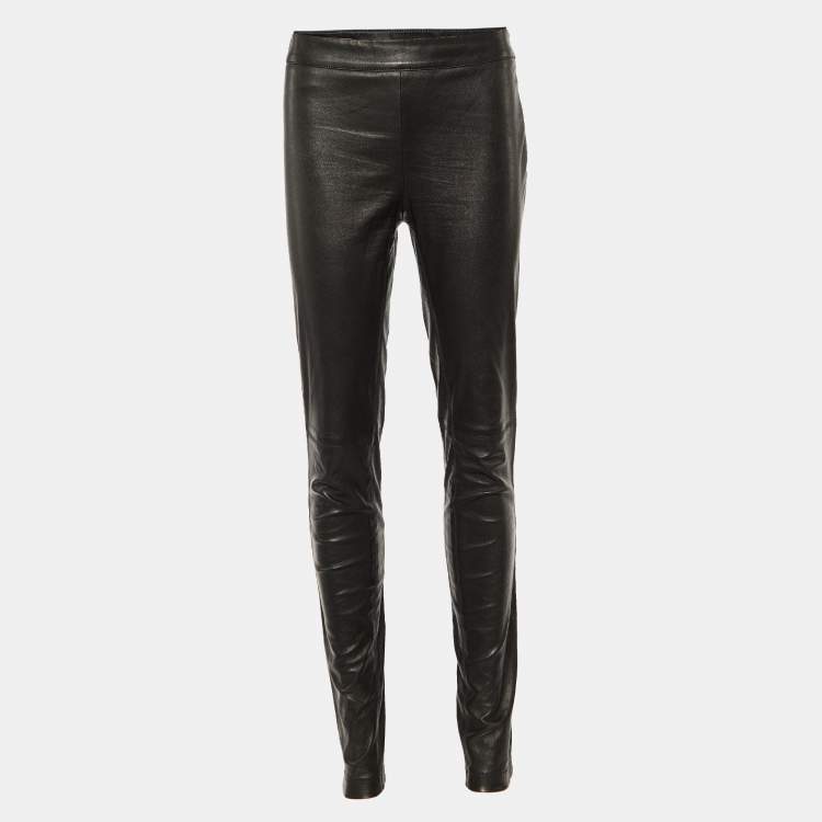 Pre Owned Emilio Pucci Black Leather Fitted Pants L