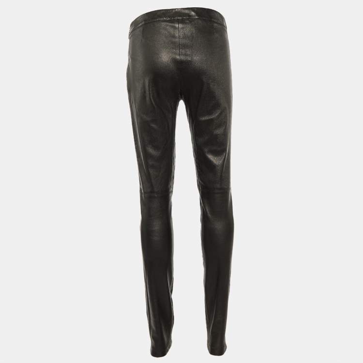 Pre Owned Emilio Pucci Black Leather Fitted Pants L
