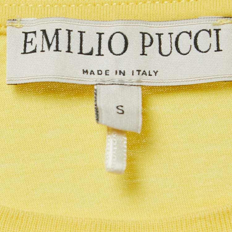 Pre Owned Emilio Pucci Yellow Logo Patch Cotton Short Sleeve T-Shirt S