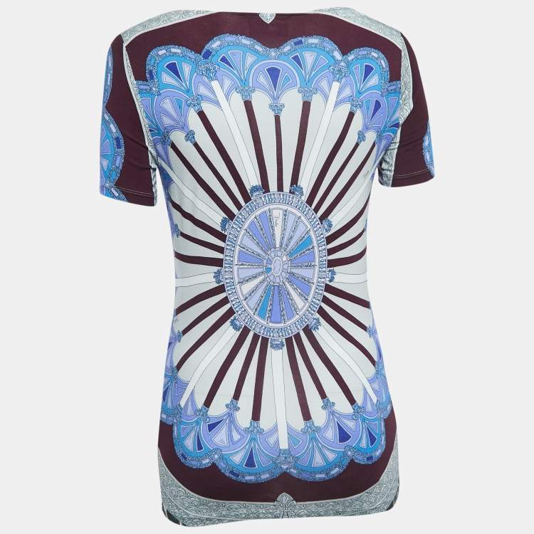 Pre Owned Emilio Pucci Multicolor Print Knit Short Sleeve Top S
