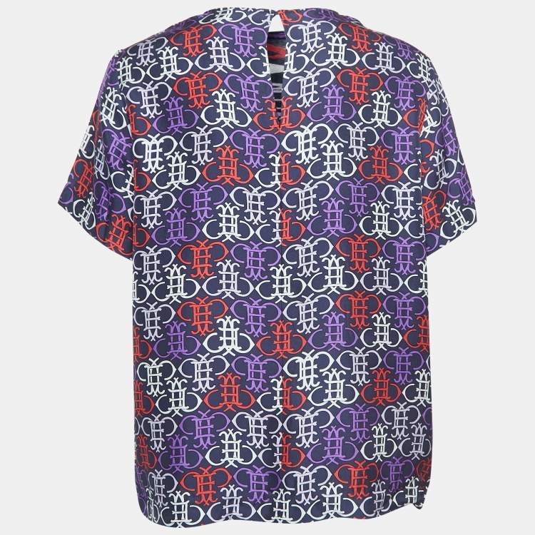 Pre Owned Emilio Pucci  Multicolor All-Over Print Cotton Round Neck Blouse S