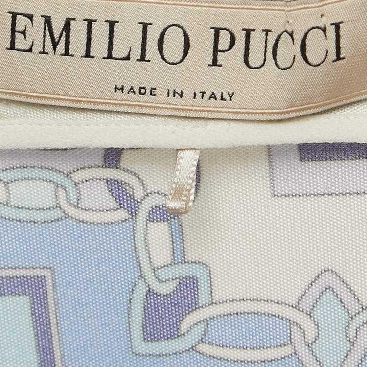 Pre Owned Emilio Pucci Blue Printed Jersey Silk Dress L