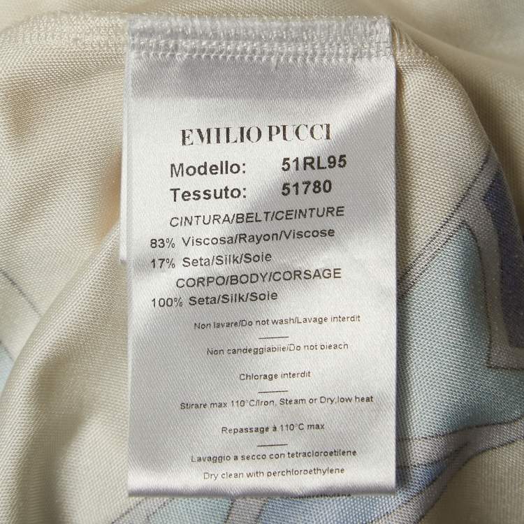 Pre Owned Emilio Pucci Blue Printed Jersey Silk Dress L
