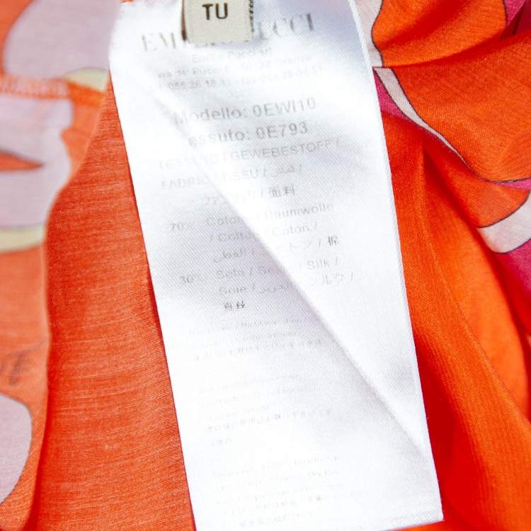 Pre Owned Emilio Pucci Orange Printed Cotton & Silk Kaftan Dress (One Size)