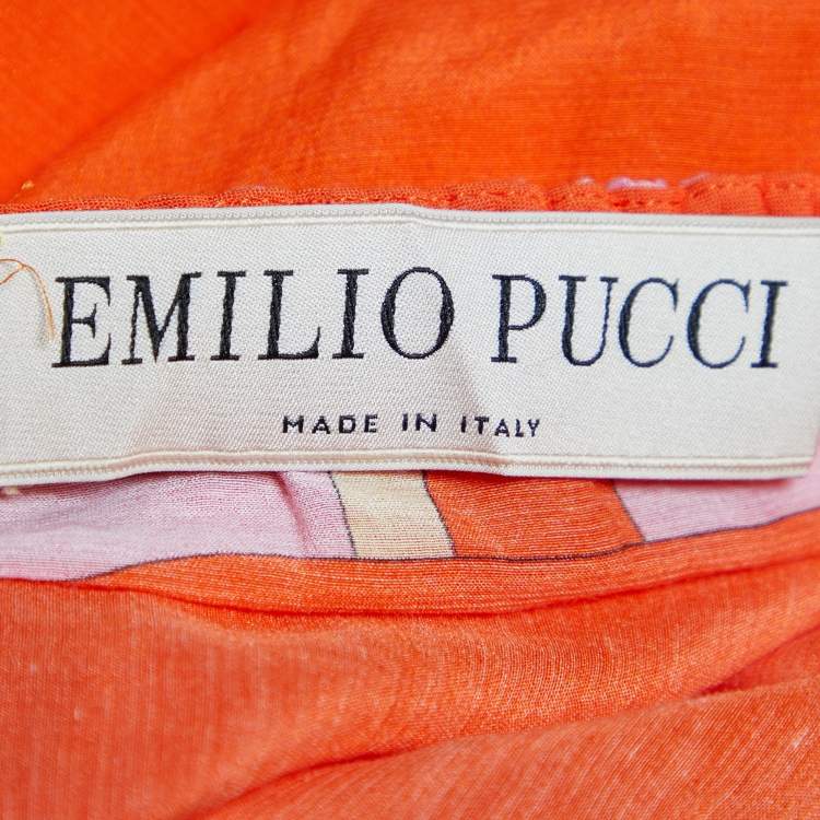 Pre Owned Emilio Pucci Orange Printed Cotton & Silk Kaftan Dress (One Size)