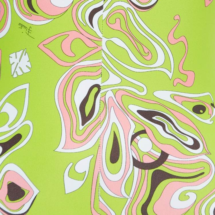 Pre Owned Emilio Pucci Green Print Jersey Cut-out Sleeveless Jumpsuit XS