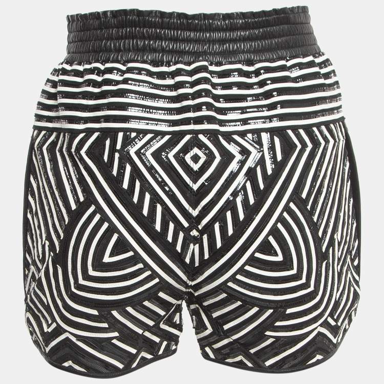 Pre Owned Emilio Pucci Black Patterned Cotton Elasticated Waist Shorts S