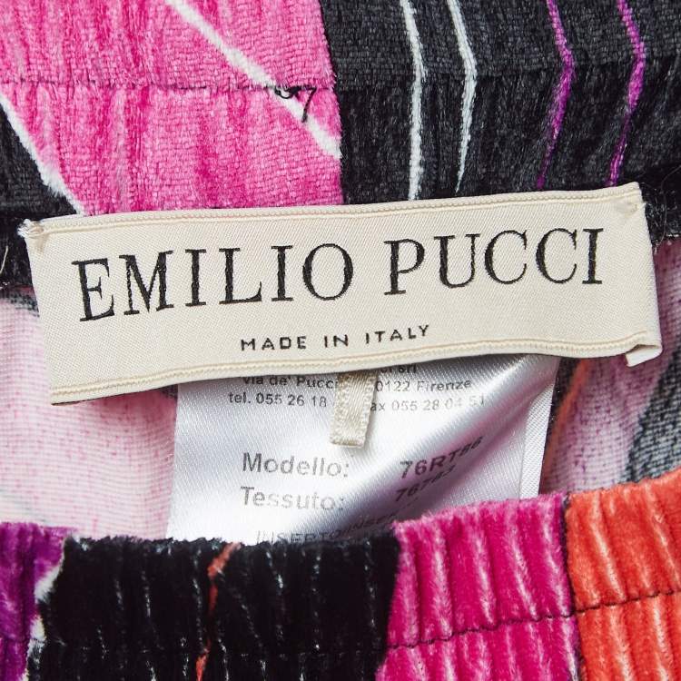 Pre Owned Emilio Pucci Pink Print Velvet Elasticated Waist Pants M