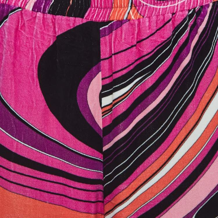 Pre Owned Emilio Pucci Pink Print Velvet Elasticated Waist Pants M