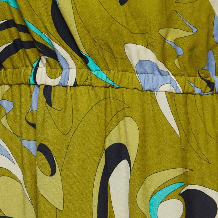 Pre Owned Emilio Pucci Green Printed Jersey  Wrap Dress S