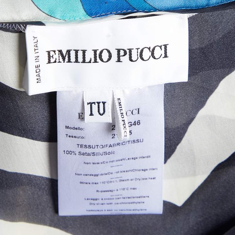 Pre Owned Emilio Pucci Blue Animal Print Silk Sheer Kaftan Dress One Size