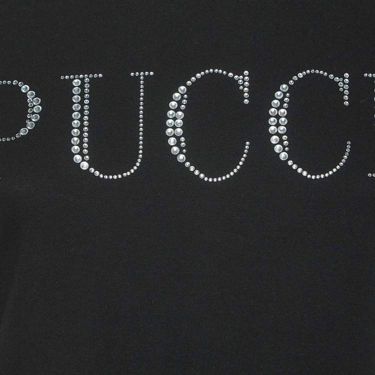 Pre Owned Emilio Pucci Black Rhinestone-Embellished Logo Cotton Jersey T-Shirt S