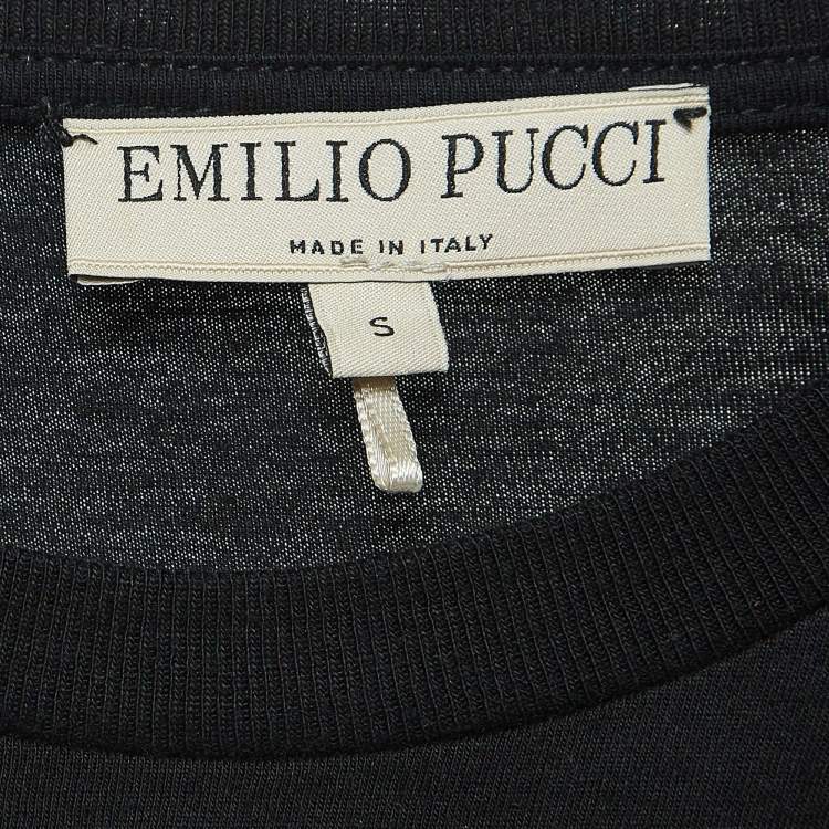 Pre Owned Emilio Pucci Black Rhinestone-Embellished Logo Cotton Jersey T-Shirt S