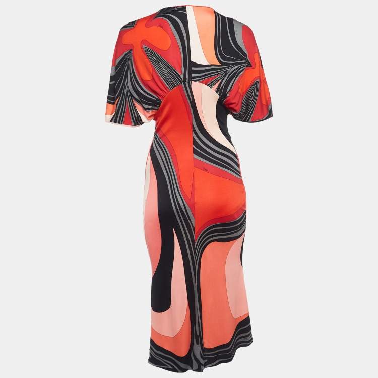 Pre Owned Emilio Pucci Vintage Multicolor Print Silk Ruched Maxi Dress M