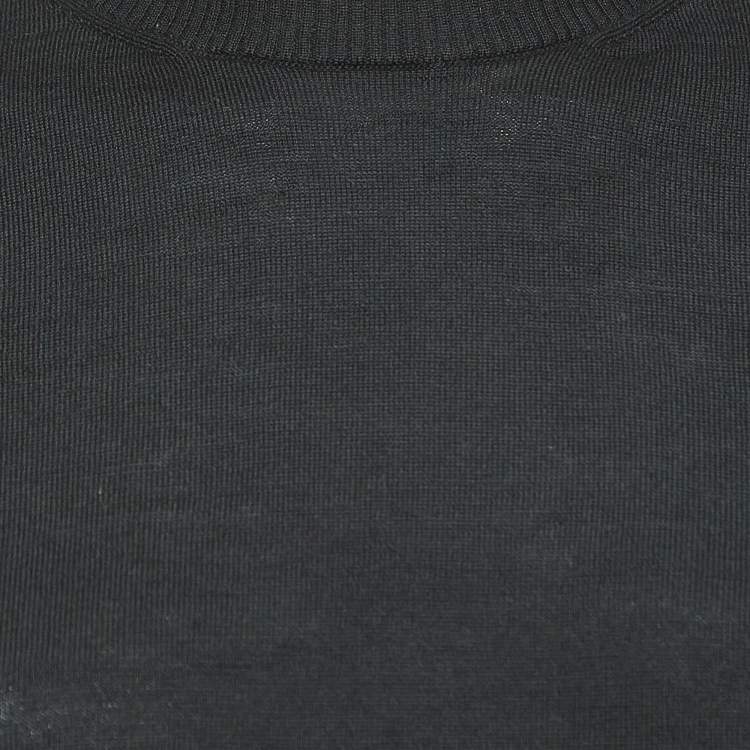 Pre Owned Emilio Pucci Black Printed Wool and Silk Flared Sleeve T-Shirt L