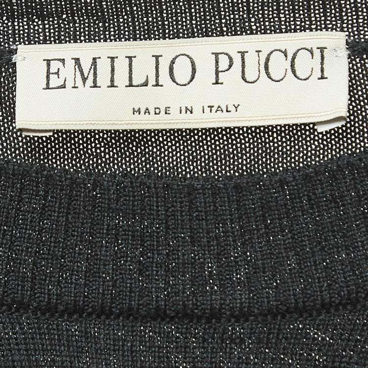 Pre Owned Emilio Pucci Black Printed Wool and Silk Flared Sleeve T-Shirt L