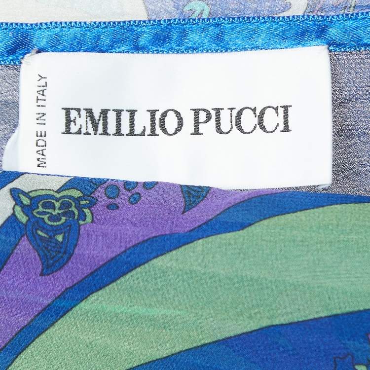 Pre Owned Emilio Pucci Blue Floral Print Silk One Shoulder Asymmetric Dress S