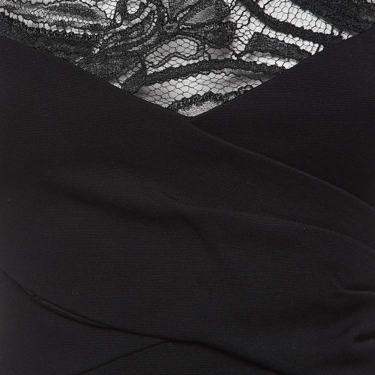 Pre Owned Emilio Pucci Black Knit Lace Trimmed Sleeveless Short Dress S