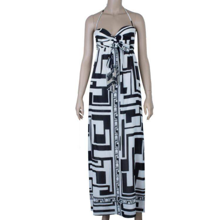 Pre Owned Emilio Pucci Silk Monochrome Maxi Dress M