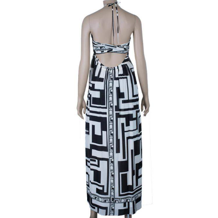 Pre Owned Emilio Pucci Silk Monochrome Maxi Dress M