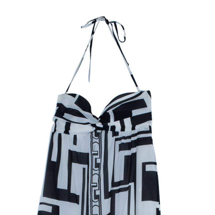 Pre Owned Emilio Pucci Silk Monochrome Maxi Dress M
