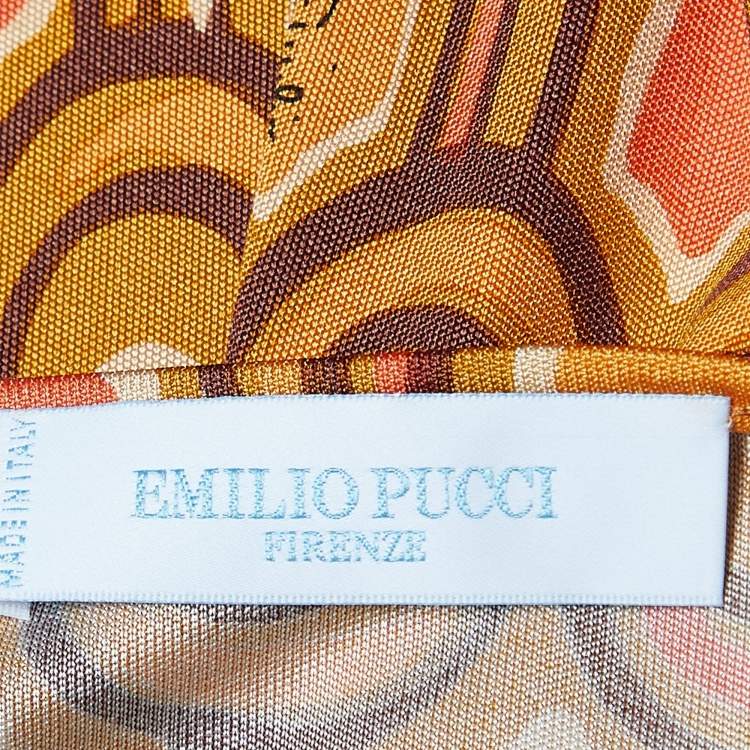 Pre Owned Emilio Pucci Brown Scallop Print Silk Jersey Belted Shift Dress M