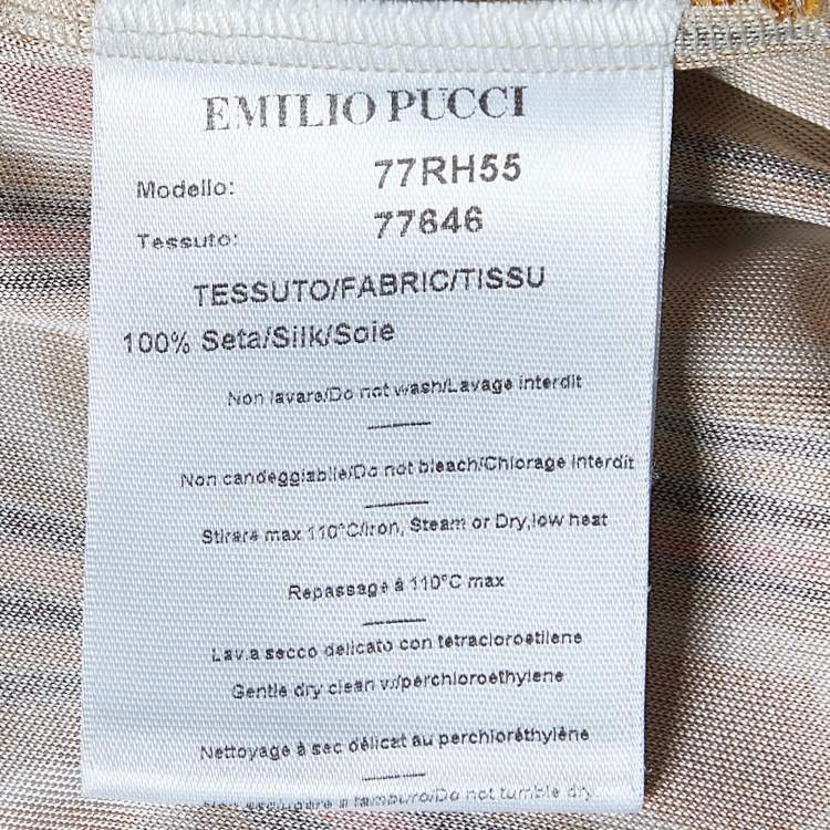 Pre Owned Emilio Pucci Brown Scallop Print Silk Jersey Belted Shift Dress M