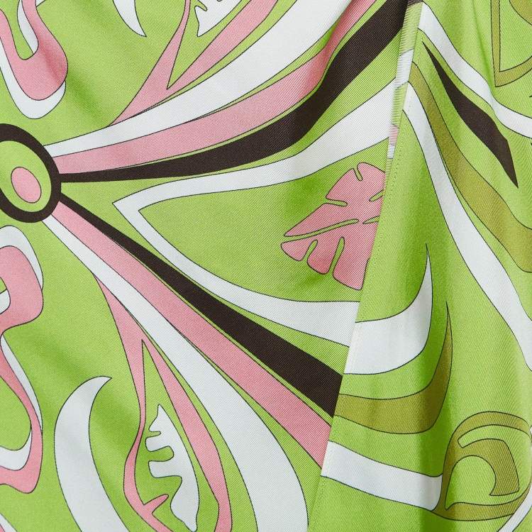 Pre Owned Emilio Pucci Green Printed Silk Pareo M