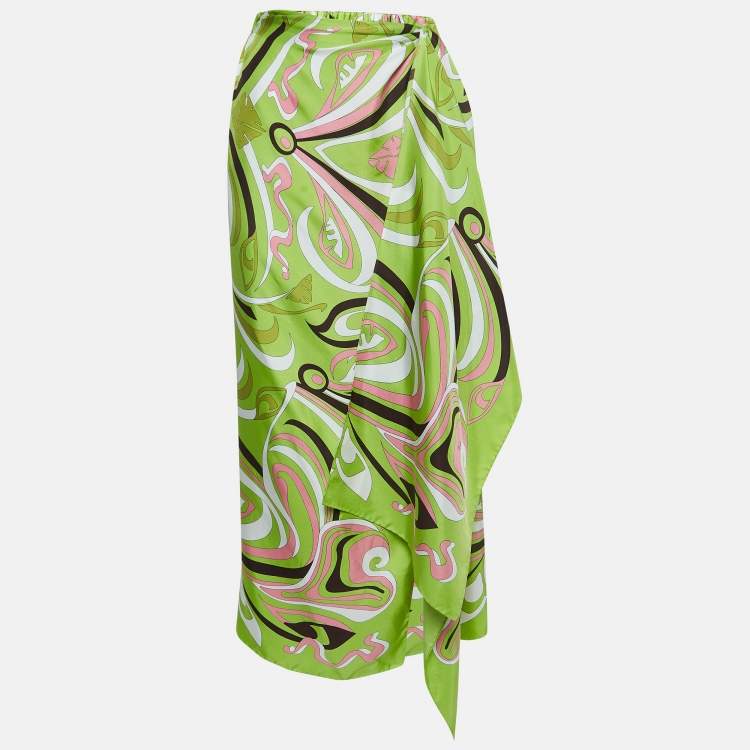 Pre Owned Emilio Pucci Green Printed Silk Pareo M
