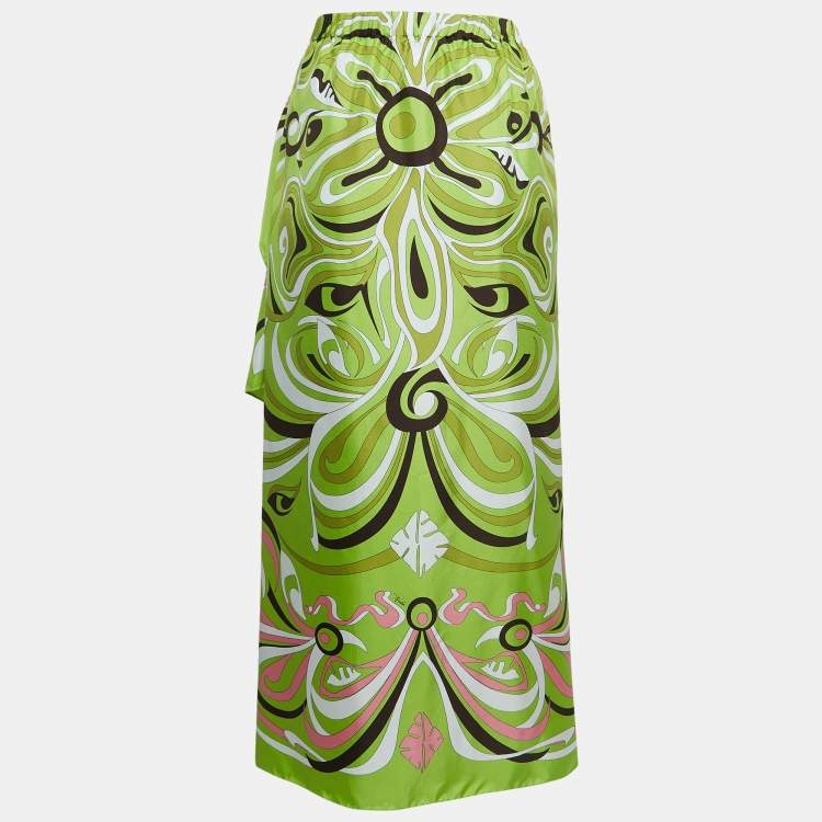 Pre Owned Emilio Pucci Green Printed Silk Pareo M