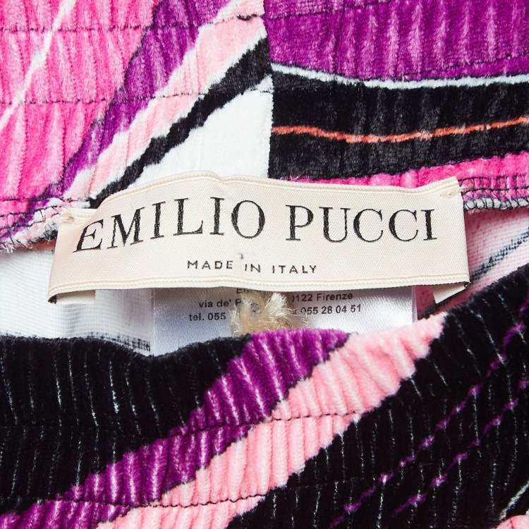 Pre Owned Emilio Pucci Pink Printed Velvet Straight Leg Trousers M